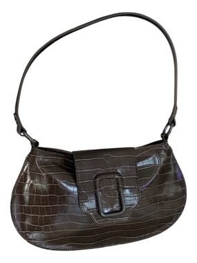 Vintage Dark Brown Faux Croc Shoulder Bag – Patent Faux Leather – 90s/Y2K Style